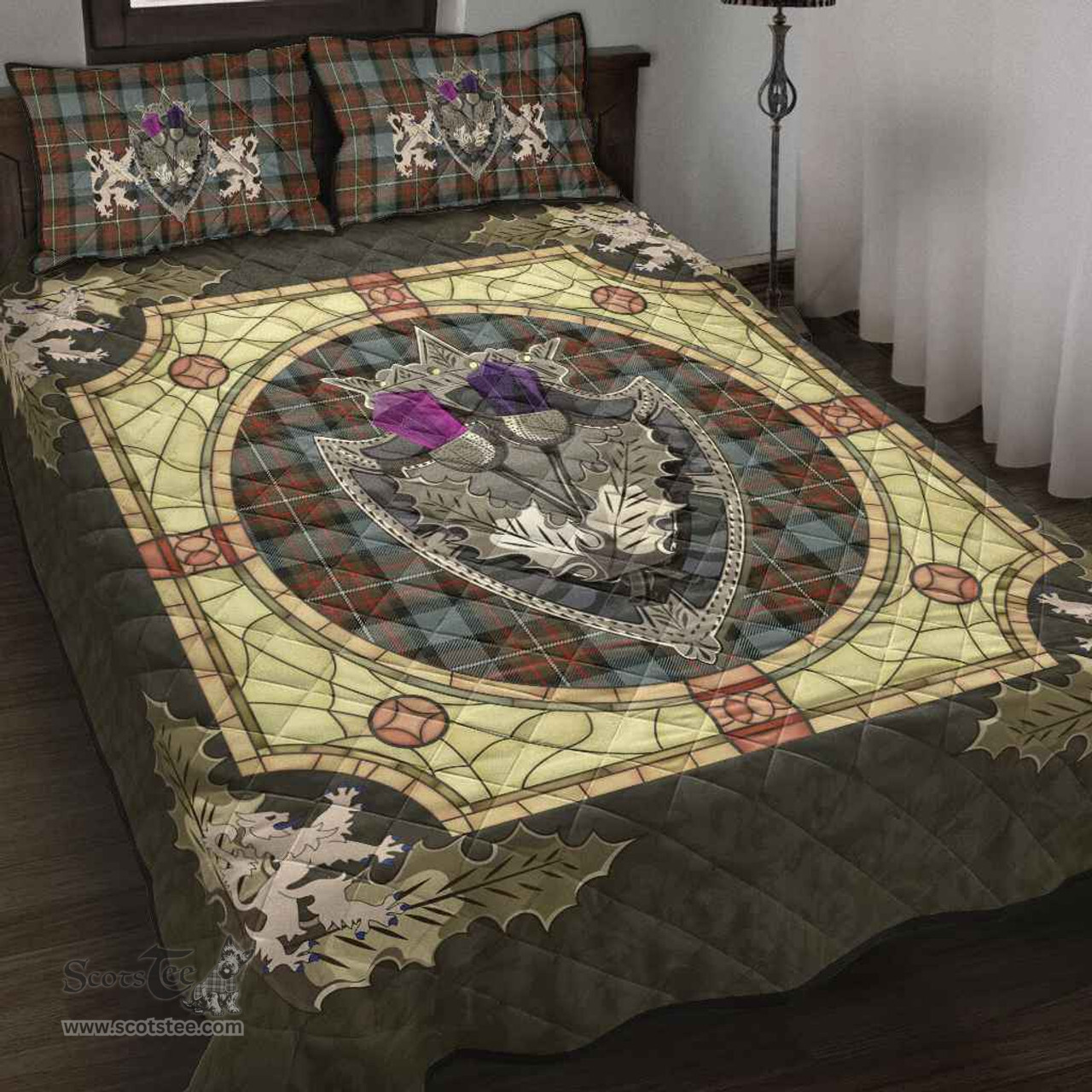 Scottish Fergusson Weathered Clan Tartan Quilt Bed Set - Crystal Thistle Shield