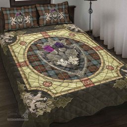 Scottish Fergusson Weathered Clan Tartan Quilt Bed Set - Crystal Thistle Shield