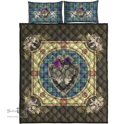 Scottish Leslie Hunting Ancient Clan Tartan Quilt Bed Set - Crystal Thistle Shield