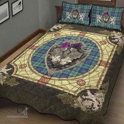 Scottish Leslie Hunting Ancient Clan Tartan Quilt Bed Set - Crystal Thistle Shield