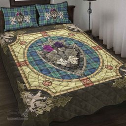 Scottish Leslie Hunting Ancient Clan Tartan Quilt Bed Set - Crystal Thistle Shield