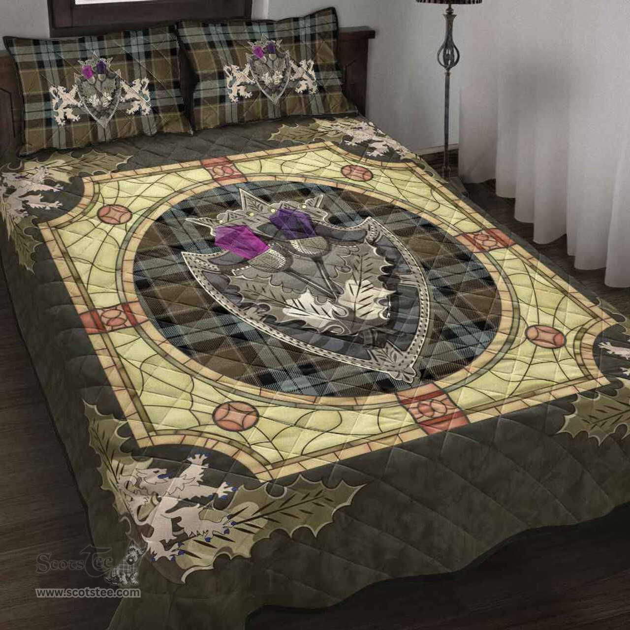 Scottish Graham of Menteith Weathered Clan Tartan Quilt Bed Set - Crystal Thistle Shield