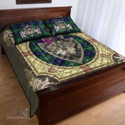 Scottish MacDonald of the Isles Hunting Modern Clan Tartan Quilt Bed Set - Crystal Thistle Shield