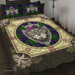 Scottish Forsyth Modern Clan Tartan Quilt Bed Set - Crystal Thistle Shield