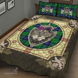 Scottish Graham of Menteith Modern Clan Tartan Quilt Bed Set - Crystal Thistle Shield