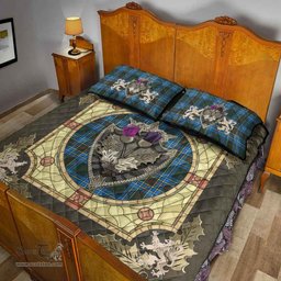 Scottish Cockburn Modern Clan Tartan Quilt Bed Set - Crystal Thistle Shield