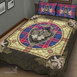 Scottish Graham of Menteith Red Clan Tartan Quilt Bed Set - Crystal Thistle Shield