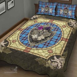 Scottish Elliot Ancient Clan Tartan Quilt Bed Set - Crystal Thistle Shield