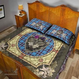 Scottish Elliot Ancient Clan Tartan Quilt Bed Set - Crystal Thistle Shield
