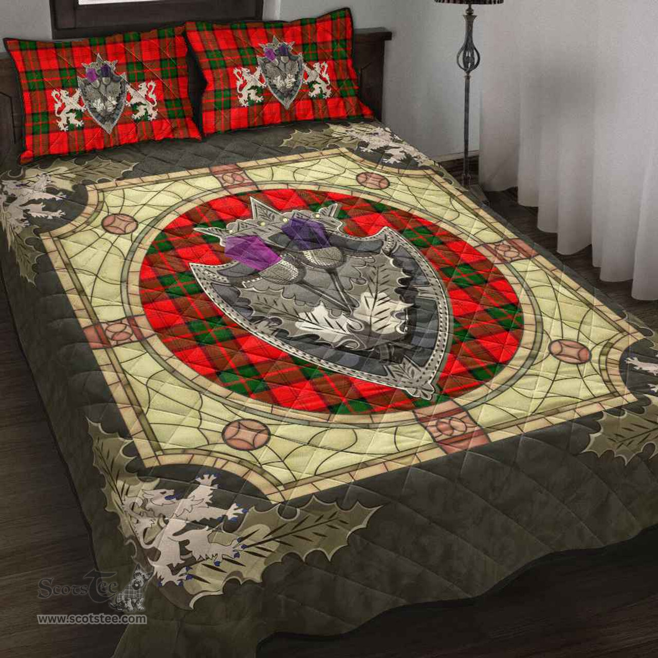 Scottish Dunbar Modern Clan Tartan Quilt Bed Set - Crystal Thistle Shield