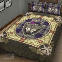 Scottish Cunningham Dress Blue Dancers Clan Tartan Quilt Bed Set - Crystal Thistle Shield