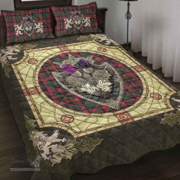 Scottish Cumming Hunting Modern Clan Tartan Quilt Bed Set - Crystal Thistle Shield