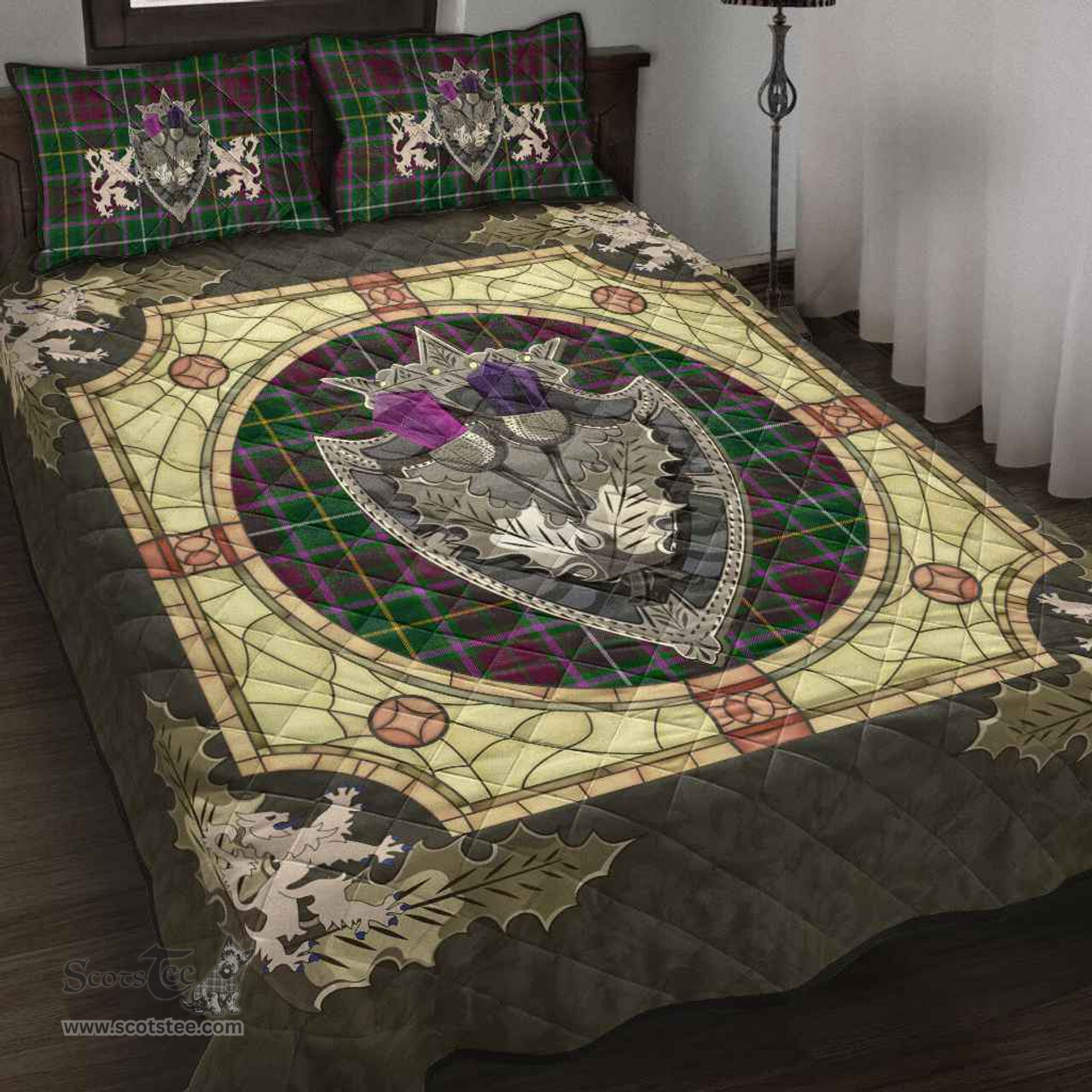 Scottish Crosbie Clan Tartan Quilt Bed Set - Crystal Thistle Shield