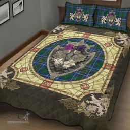 Scottish Cockburn Ancient Clan Tartan Quilt Bed Set - Crystal Thistle Shield
