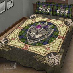 Scottish Fergusson Modern Clan Tartan Quilt Bed Set - Crystal Thistle Shield