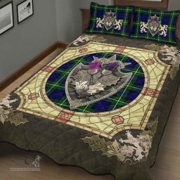 Scottish Forbes Modern Clan Tartan Quilt Bed Set - Crystal Thistle Shield