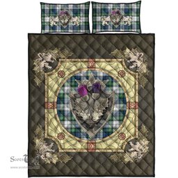 Scottish Gordon Dress Ancient Clan Tartan Quilt Bed Set - Crystal Thistle Shield