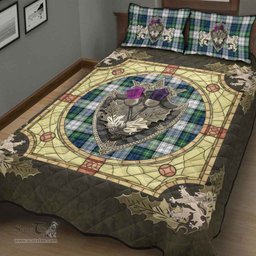 Scottish Gordon Dress Ancient Clan Tartan Quilt Bed Set - Crystal Thistle Shield
