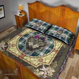 Scottish Gordon Dress Ancient Clan Tartan Quilt Bed Set - Crystal Thistle Shield