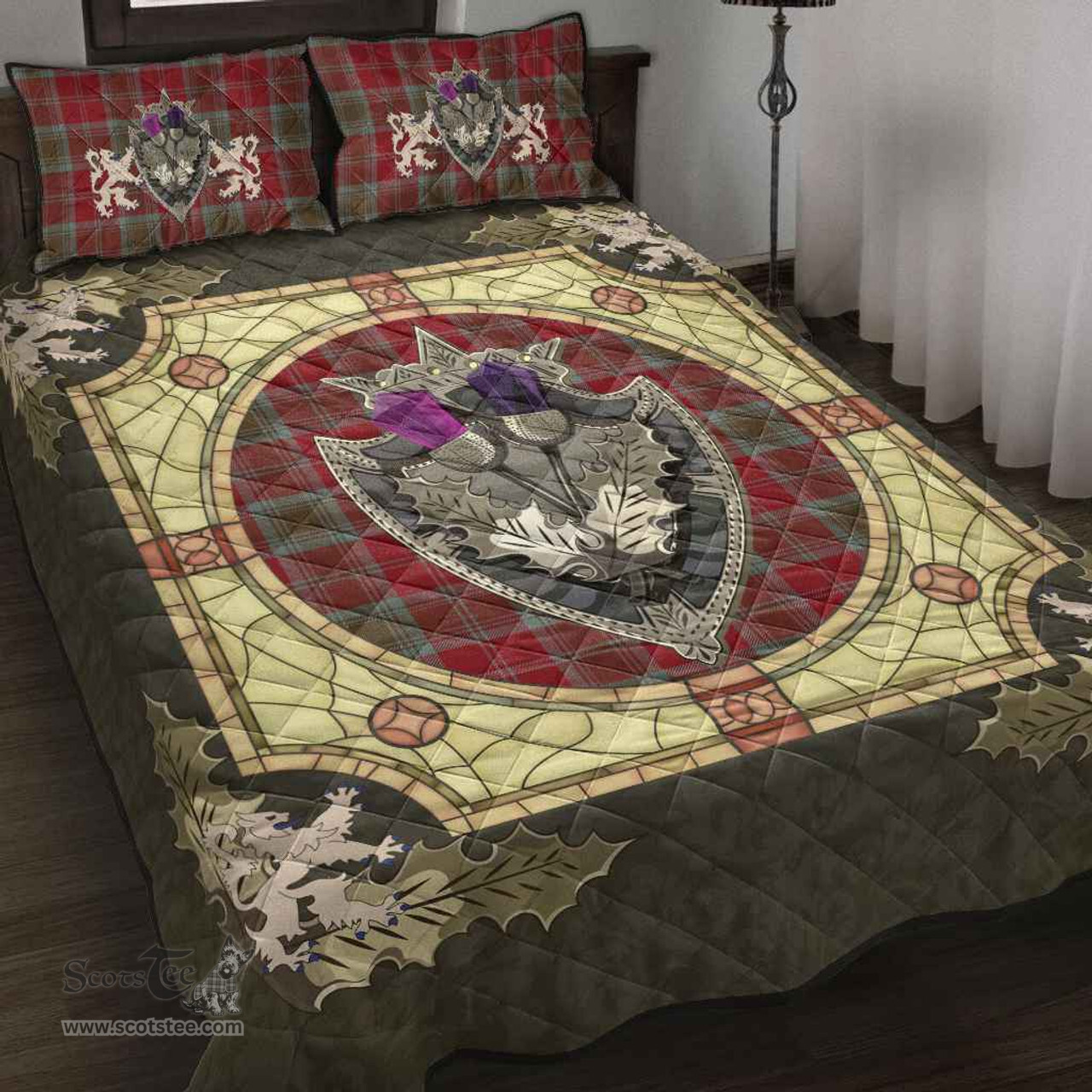 Scottish Lindsay Weathered Clan Tartan Quilt Bed Set - Crystal Thistle Shield