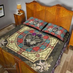 Scottish Dunbar Ancient Clan Tartan Quilt Bed Set - Crystal Thistle Shield