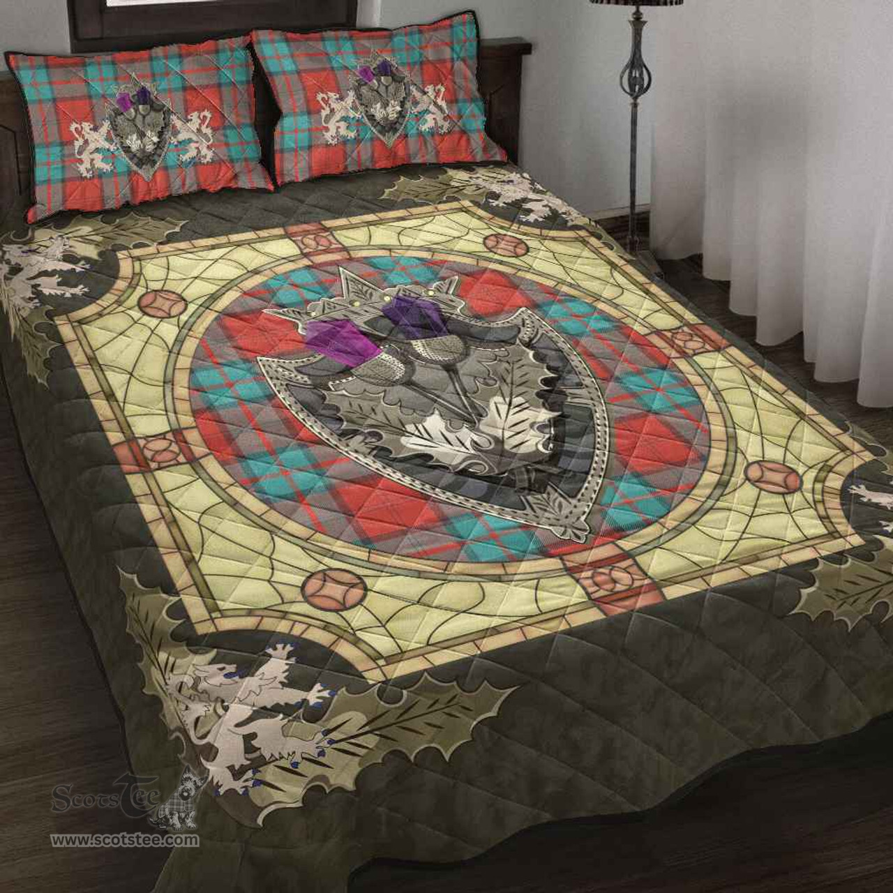 Scottish Dunbar Ancient Clan Tartan Quilt Bed Set - Crystal Thistle Shield