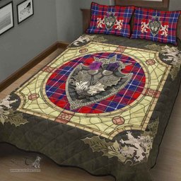 Scottish Wishart Dress Clan Tartan Quilt Bed Set - Crystal Thistle Shield
