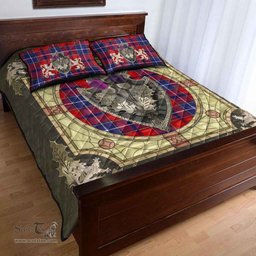 Scottish Wishart Dress Clan Tartan Quilt Bed Set - Crystal Thistle Shield