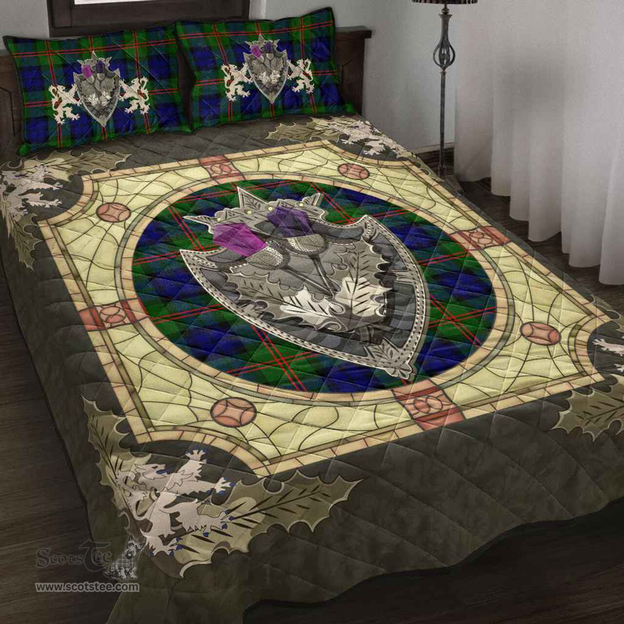 Scottish Dundas Modern 02 Clan Tartan Quilt Bed Set - Crystal Thistle Shield