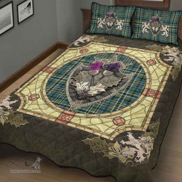Scottish Scott Green Ancient Clan Tartan Quilt Bed Set - Crystal Thistle Shield