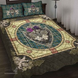 Scottish Scott Green Ancient Clan Tartan Quilt Bed Set - Crystal Thistle Shield