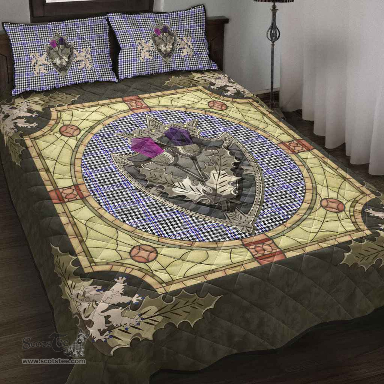 Scottish Sir Walter Scott Clan Tartan Quilt Bed Set - Crystal Thistle Shield