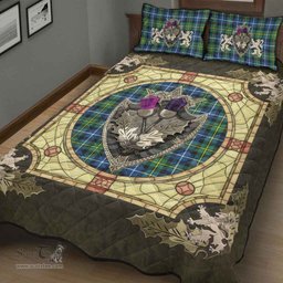Scottish MacNeill of Barra Ancient Clan Tartan Quilt Bed Set - Crystal Thistle Shield