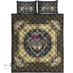 Scottish Scott Green Modern Clan Tartan Quilt Bed Set - Crystal Thistle Shield