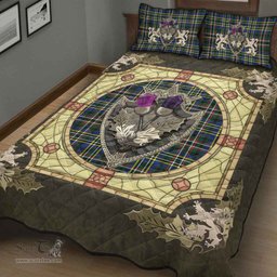 Scottish Scott Green Modern Clan Tartan Quilt Bed Set - Crystal Thistle Shield