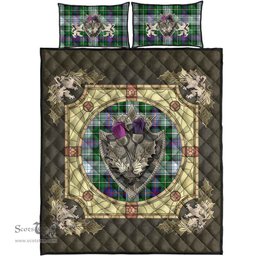 Scottish MacKenzie Dress Modern Clan Tartan Quilt Bed Set - Crystal Thistle Shield