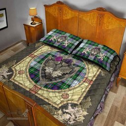 Scottish MacKenzie Dress Modern Clan Tartan Quilt Bed Set - Crystal Thistle Shield