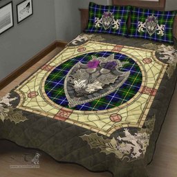 Scottish MacNeill of Barra Modern Clan Tartan Quilt Bed Set - Crystal Thistle Shield