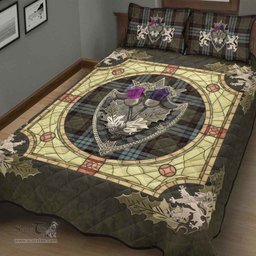 Scottish Stewart Old Weathered Clan Tartan Quilt Bed Set - Crystal Thistle Shield