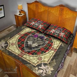 Scottish Stewart Royal Modern Clan Tartan Quilt Bed Set - Crystal Thistle Shield