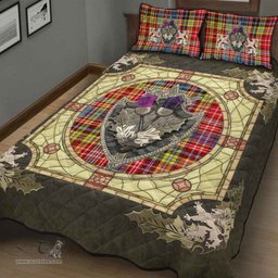 Scottish Ogilvie of Airlie Ancient Clan Tartan Quilt Bed Set - Crystal Thistle Shield