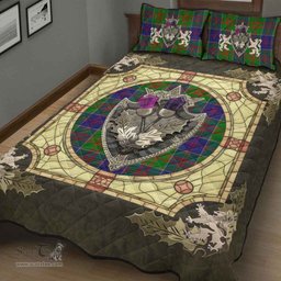 Scottish Stewart of Appin Hunting Modern Clan Tartan Quilt Bed Set - Crystal Thistle Shield