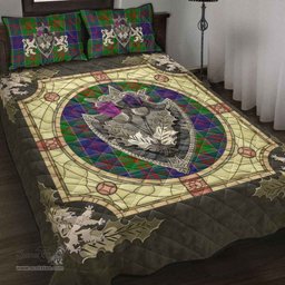 Scottish Stewart of Appin Hunting Modern Clan Tartan Quilt Bed Set - Crystal Thistle Shield