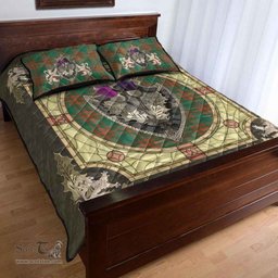 Scottish Menzies Green Ancient Clan Tartan Quilt Bed Set - Crystal Thistle Shield