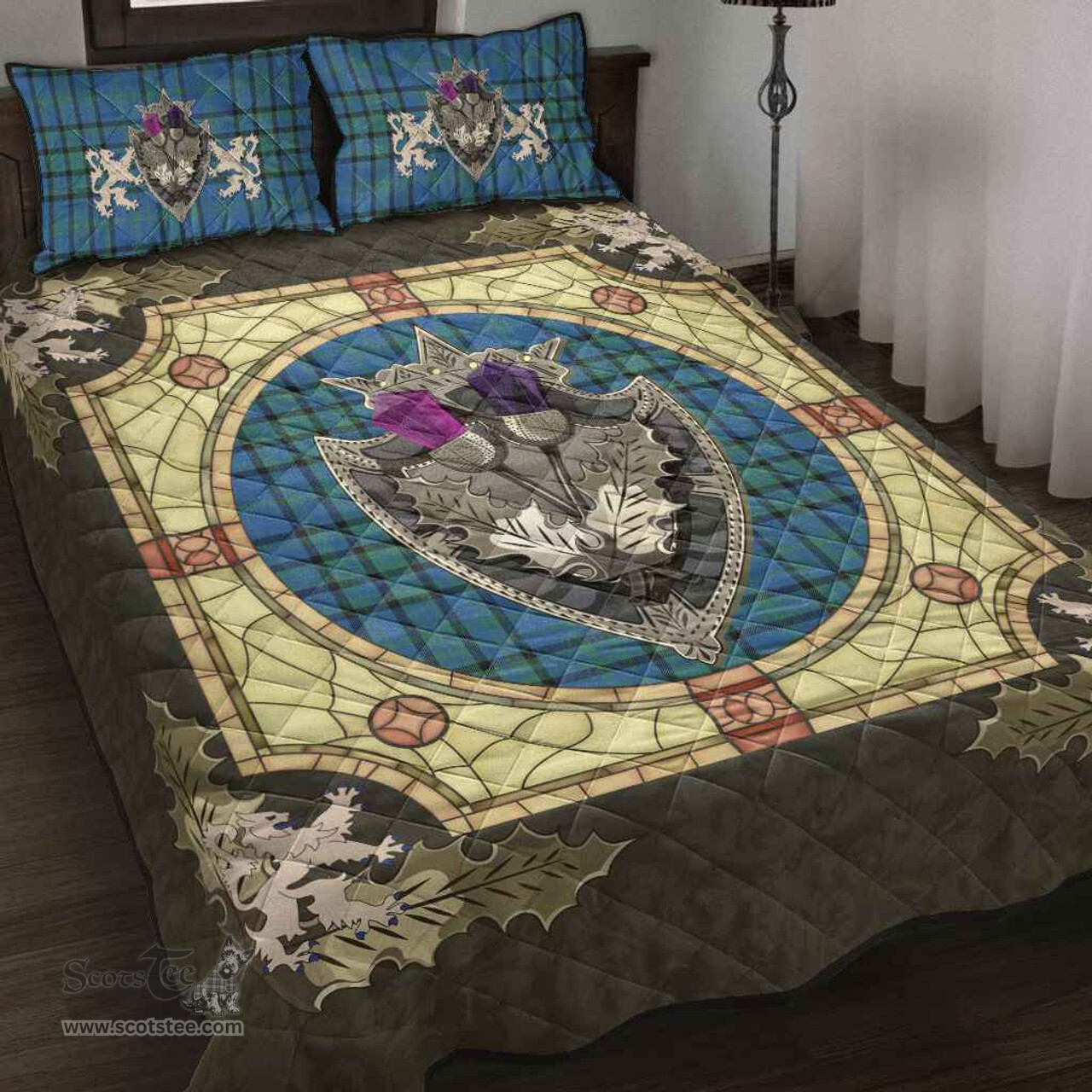 Scottish Matheson Hunting Ancient Clan Tartan Quilt Bed Set - Crystal Thistle Shield