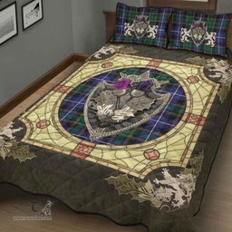 Scottish MacRae Hunting Modern Clan Tartan Quilt Bed Set - Crystal Thistle Shield