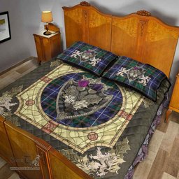 Scottish MacRae Hunting Modern Clan Tartan Quilt Bed Set - Crystal Thistle Shield
