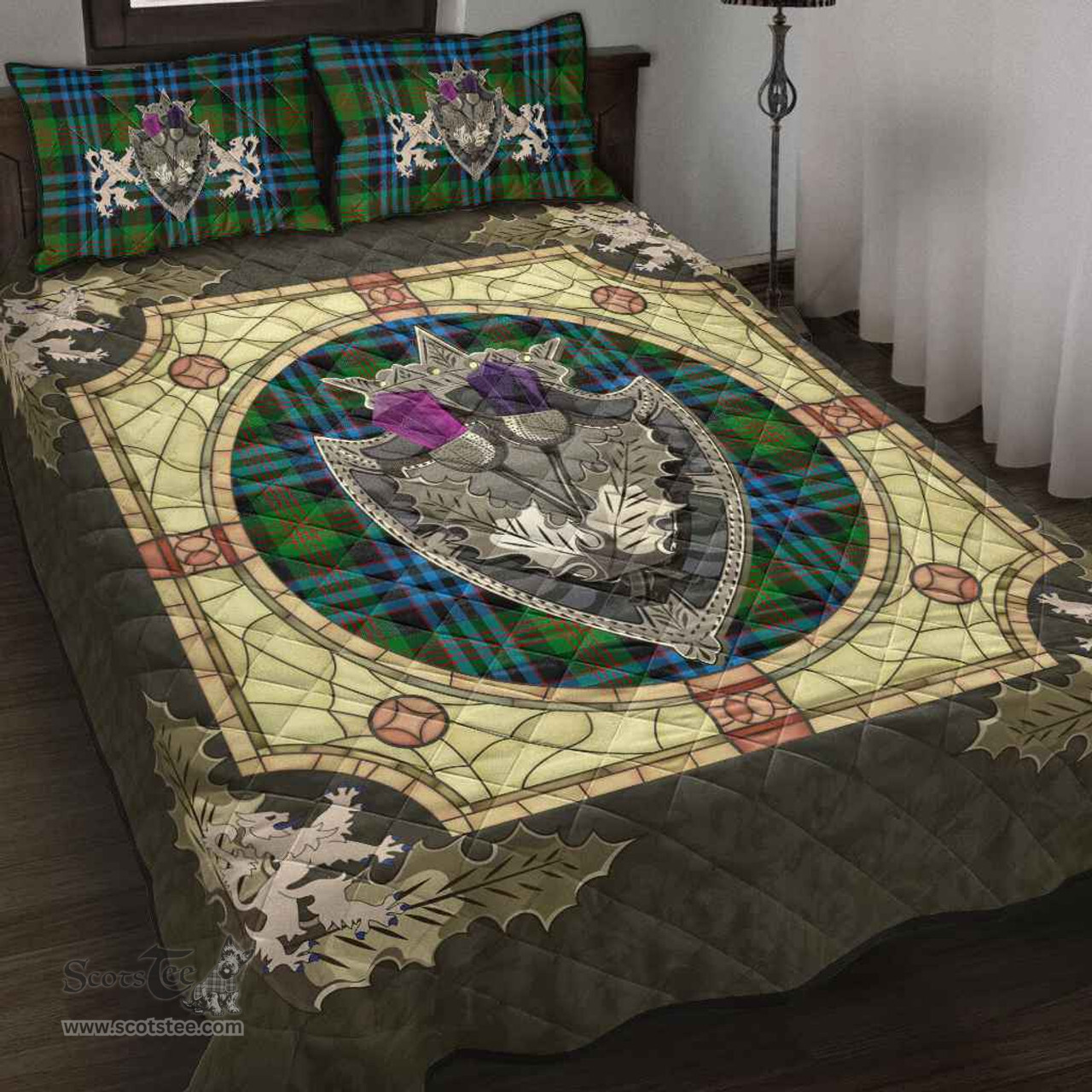 Scottish Newlands of Lauriston Clan Tartan Quilt Bed Set - Crystal Thistle Shield