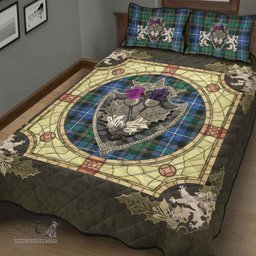 Scottish MacRae Hunting Ancient Clan Tartan Quilt Bed Set - Crystal Thistle Shield