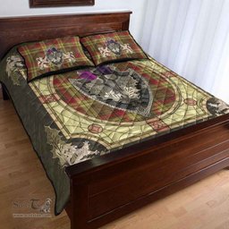 Scottish MacMillan Old Weathered Clan Tartan Quilt Bed Set - Crystal Thistle Shield